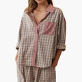 Women Sets | Long-sleeve checked top with contrast collar