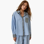 Women Sets | Long-sleeve checked top with contrast collar