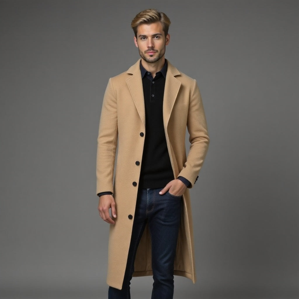 Grey Slim Fit Winter Coat for Men | Classic Formal Occasion Wear