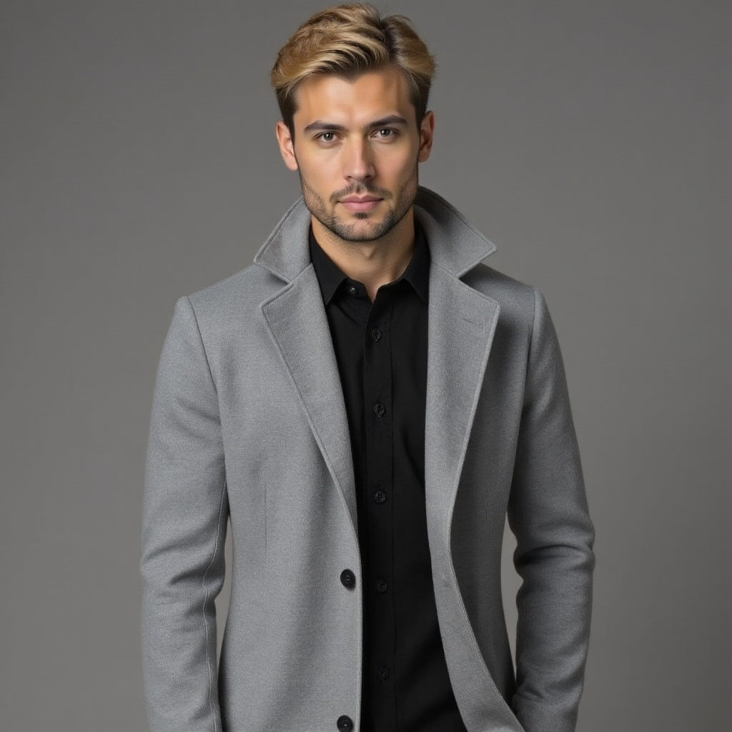Grey Slim Fit Winter Coat for Men | Classic Formal Occasion Wear