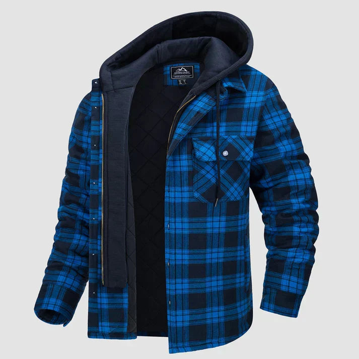 Men Jacket | Hooded with button front and check pattern