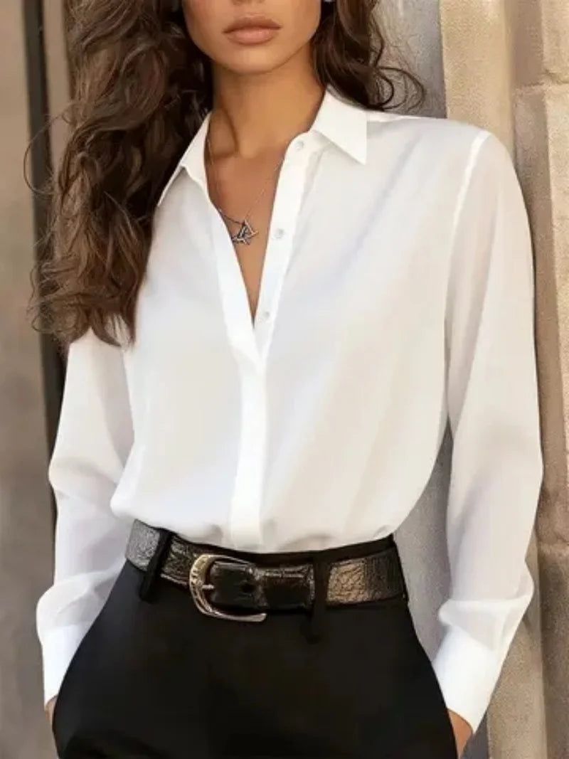 Women Blouse  | button front collar long sleeve fit