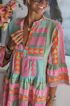 Pink Tiered Swing Midi Dress for Women | Boho Casual Summer