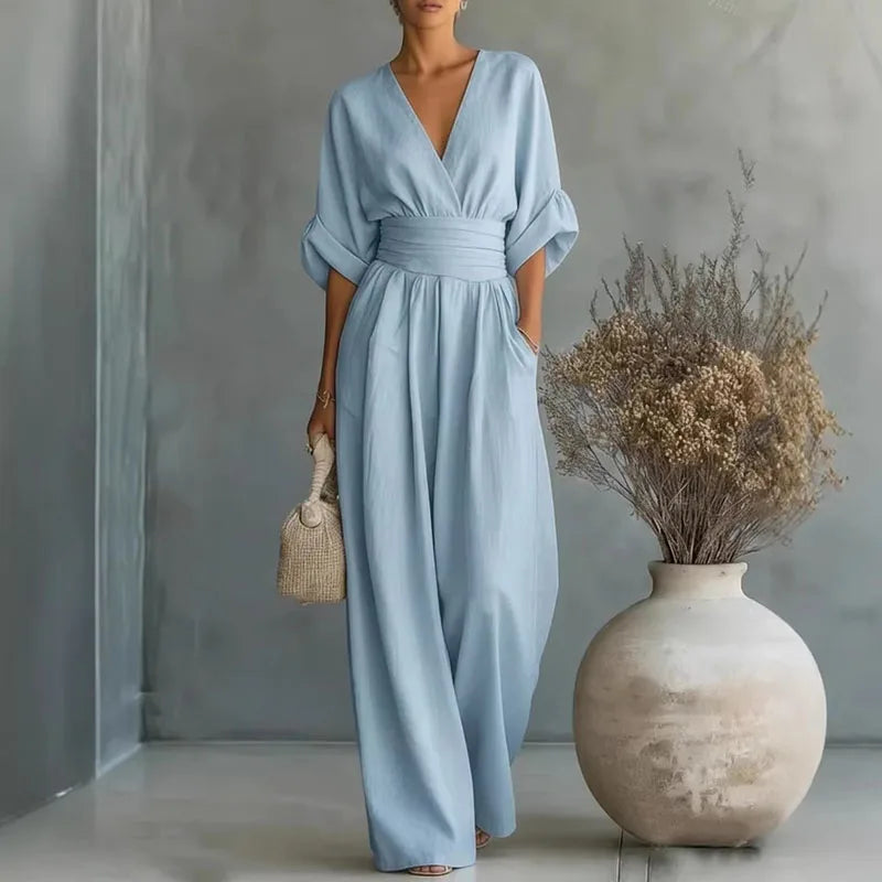 Surplice V-Neck Wide-Leg Jumpsuit for Women | Summer One-Piece