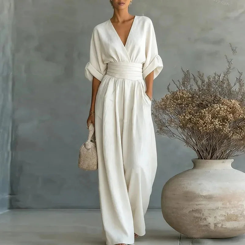 Surplice V-Neck Wide-Leg Jumpsuit for Women | Summer One-Piece