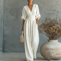 Surplice V-Neck Wide-Leg Jumpsuit for Women | Summer One-Piece