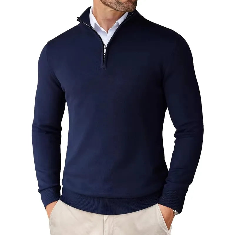 Men Sweater  | half zip stand collar fitted shape