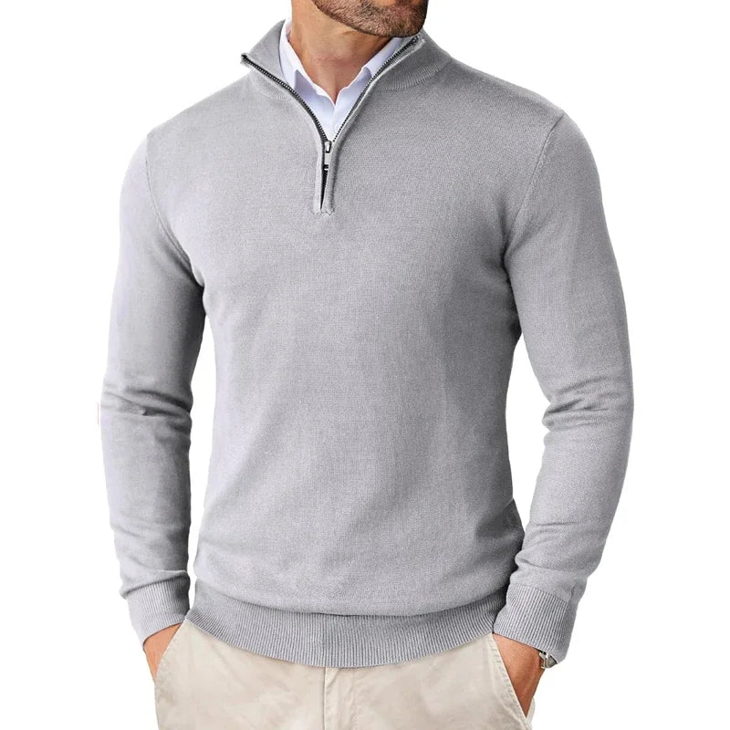 Men Sweater | Half zip with high collar and long sleeves