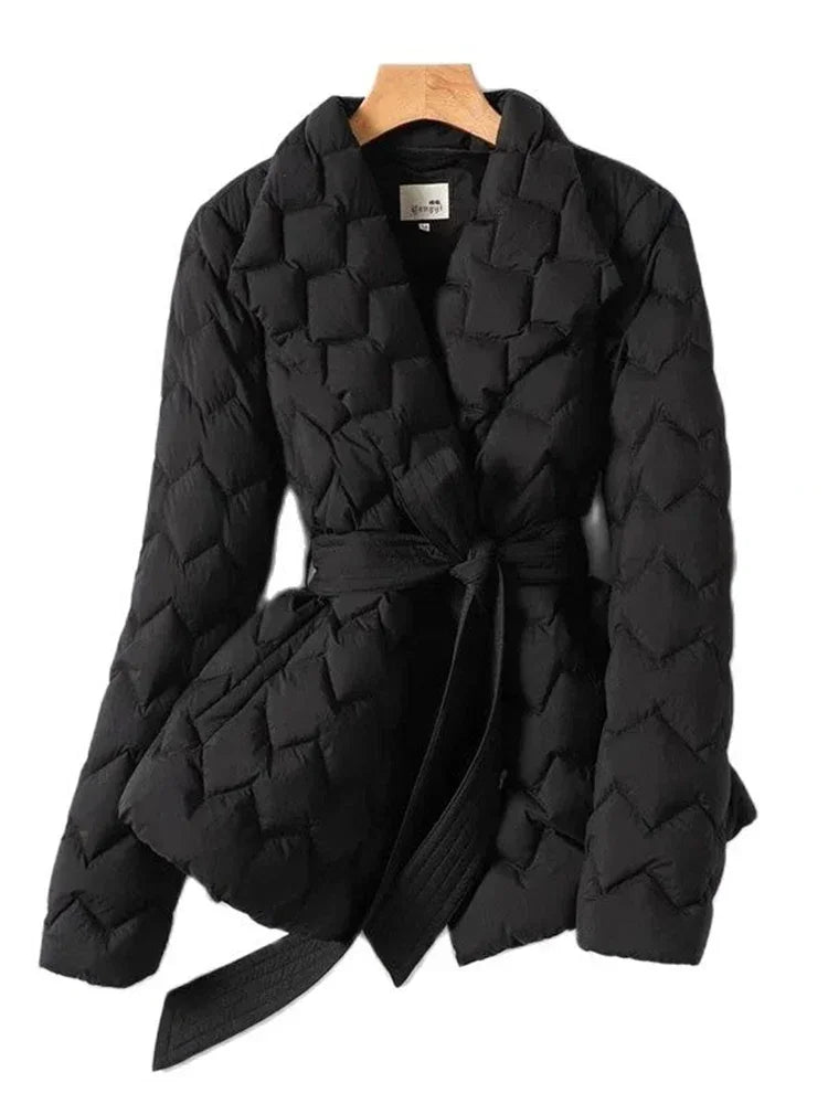 Duck Down Filled Long Puffer Coat with Waist Belt for Women | Winter Collection