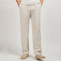 Beige Linen Lightweight Relaxed Fit Straight Leg Summer Trousers for Men