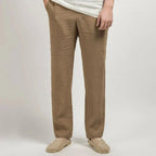 Beige Linen Lightweight Relaxed Fit Straight Leg Summer Trousers for Men