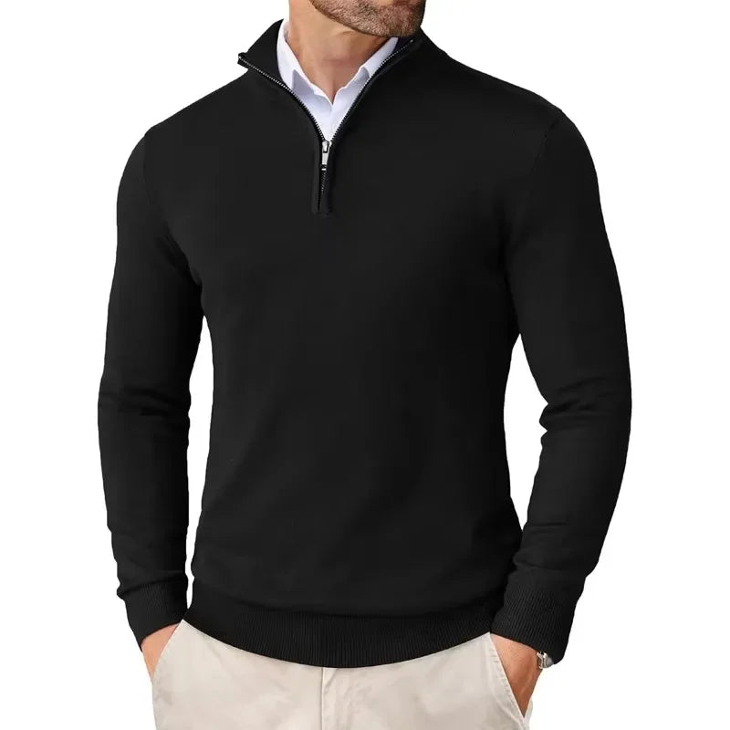 Men Sweater | Half zip with high collar and long sleeves