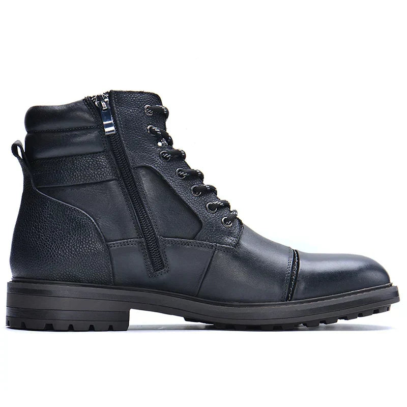 Brown Leather Laced Side Zip Boots for Men | Autumn Winter Outdoor Wear