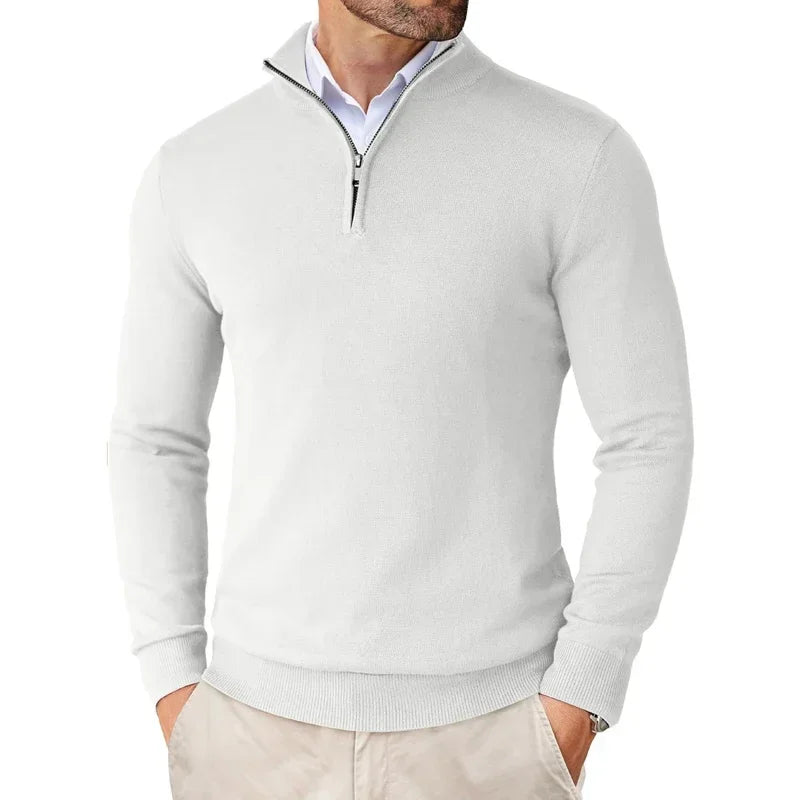 Men Sweater  | half zip stand collar fitted shape