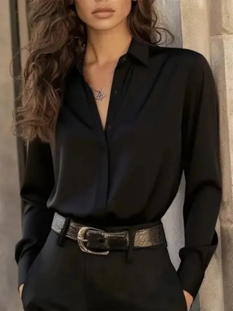 Women Blouse  | button front collar long sleeve fit