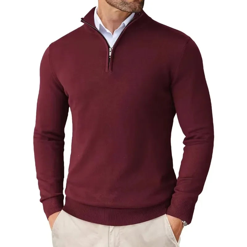 Men Sweater  | half zip stand collar fitted shape