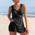 Women Swimwear | V neck drawstring skirt overlay