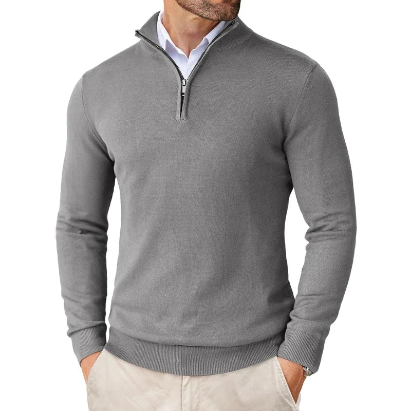 Men Sweater  | half zip stand collar fitted shape