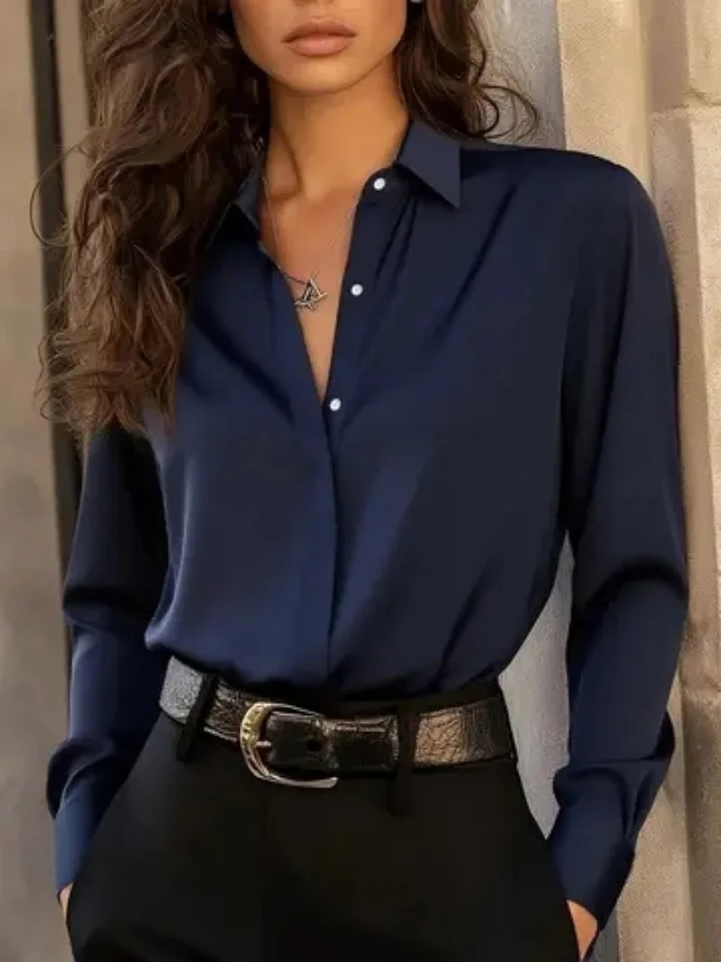 Women Blouse  | button front collar long sleeve fit