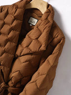 Duck Down Filled Long Puffer Coat with Waist Belt for Women | Winter Collection