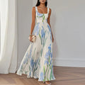 Floral Square Neck Pleated Maxi Dress for Women | Wedding Guest