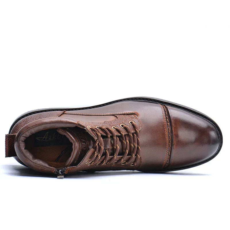 Brown Leather Laced Side Zip Boots for Men | Autumn Winter Outdoor Wear