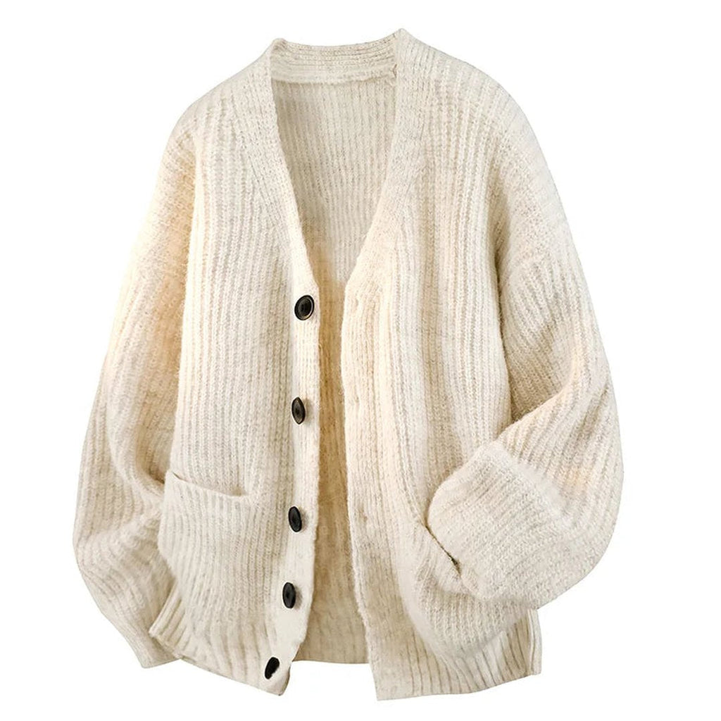 Relaxed Fit V Neck Knit Cardigan with Front Pockets for Women | Casual Wear