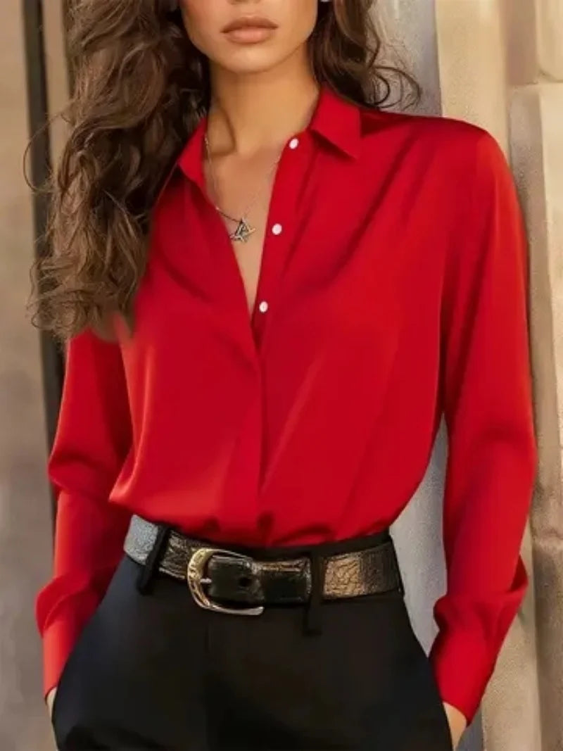 Women Blouse  | button front collar long sleeve fit