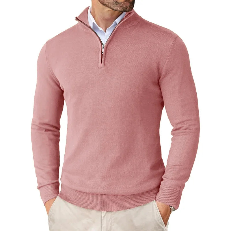 Men Sweater  | half zip stand collar fitted shape