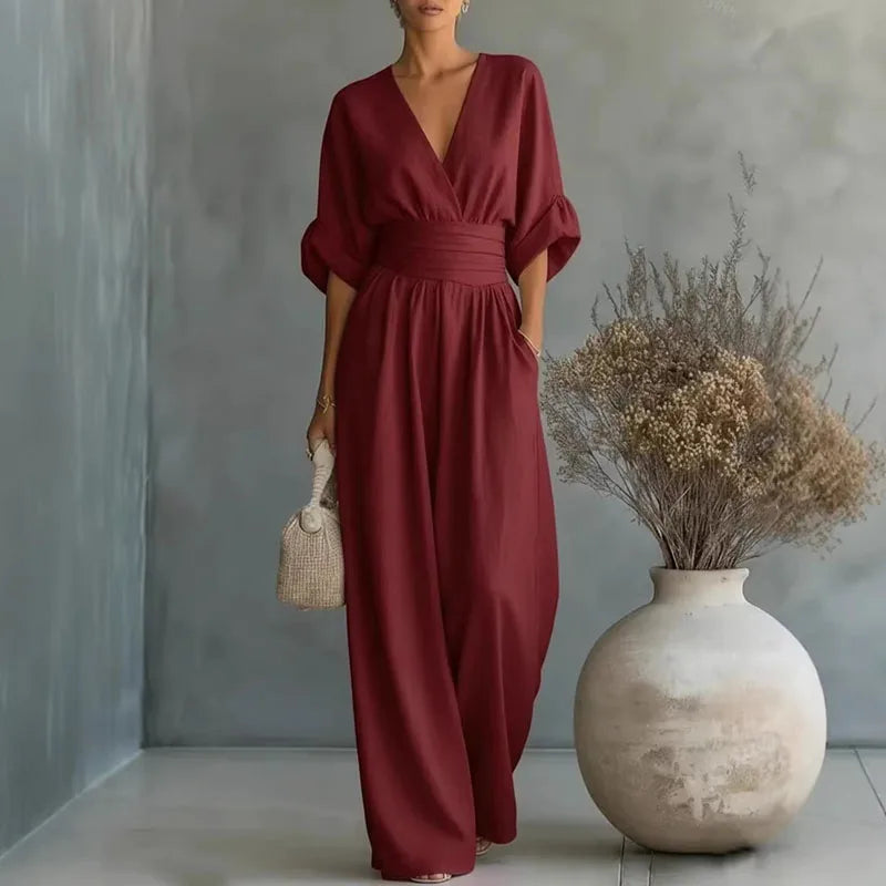 Surplice V-Neck Wide-Leg Jumpsuit for Women | Summer One-Piece