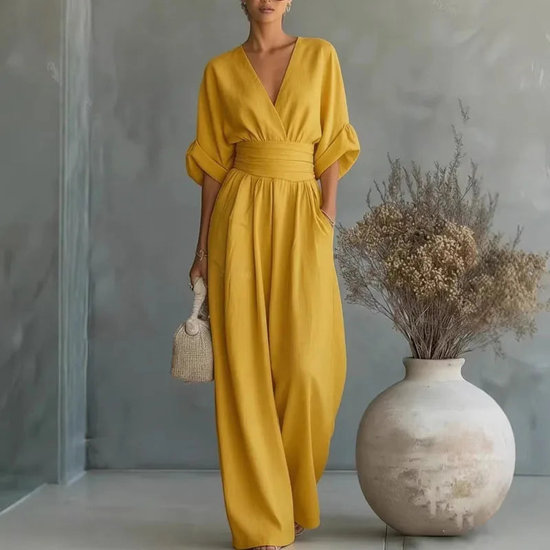 Surplice V-Neck Wide-Leg Jumpsuit for Women | Summer One-Piece