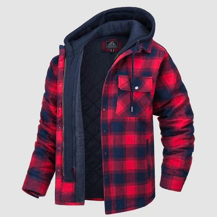 Men Jacket | Hooded with button front and check pattern