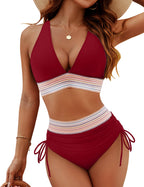 Women Bikini | Halter V Neck High Waist Side Tie