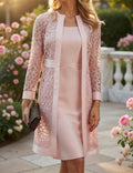 Lace Long Cardigan and Sheath Dress Set with Twist Waist for Women | Occasion