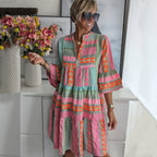 Pink Tiered Swing Midi Dress for Women | Boho Casual Summer