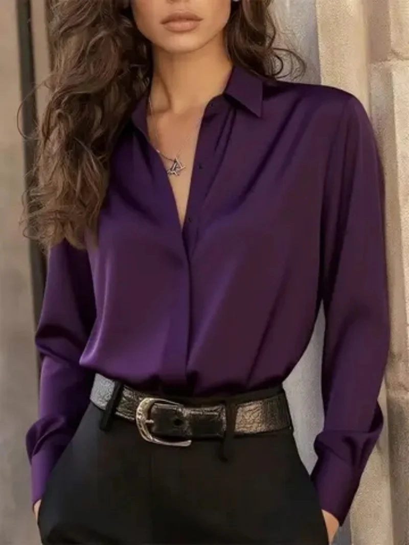 Women Blouse  | button front collar long sleeve fit
