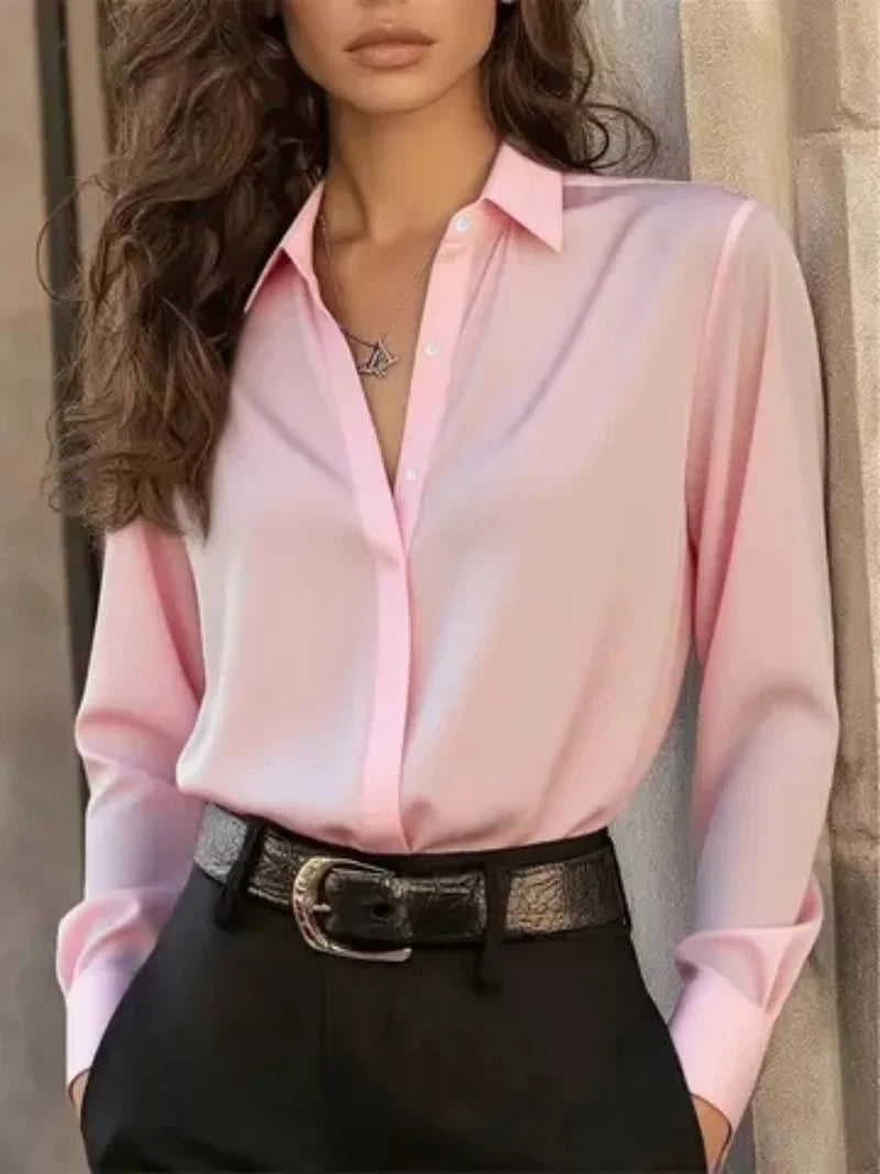 Women Blouse  | button front collar long sleeve fit