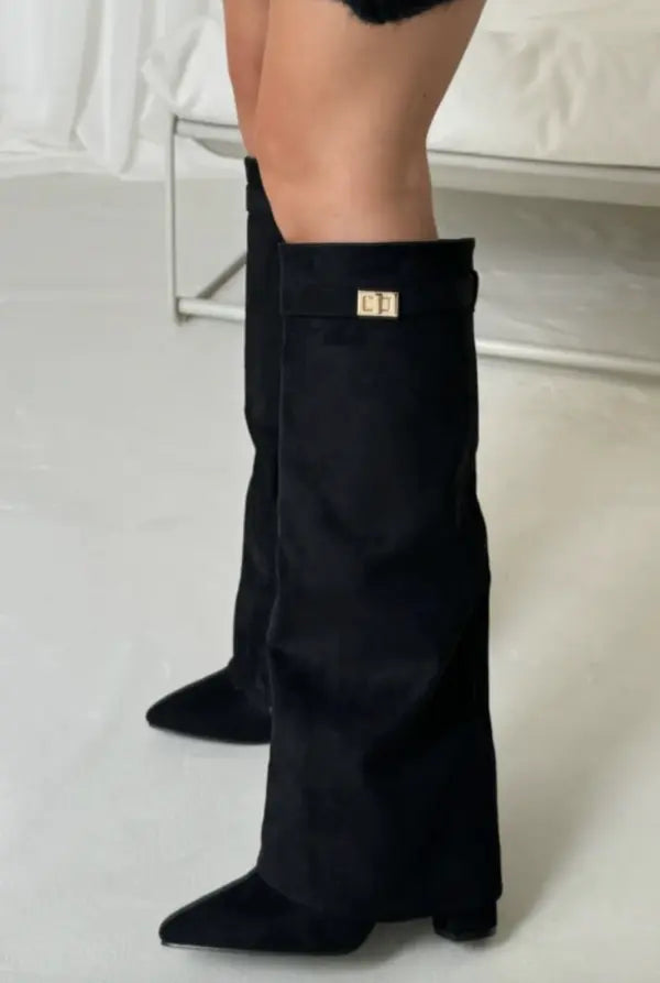 Leather or Suede Tall Heeled Boots for Women | Slim Leg Shaft Winter Wear