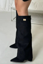 Leather or Suede Tall Heeled Boots for Women | Slim Leg Shaft Winter Wear