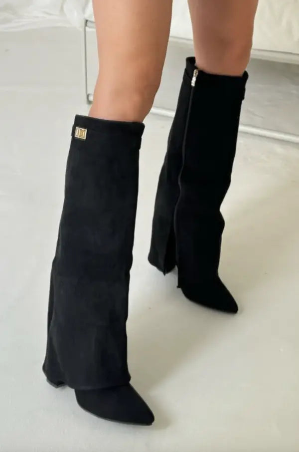 Leather or Suede Tall Heeled Boots for Women | Slim Leg Shaft Winter Wear