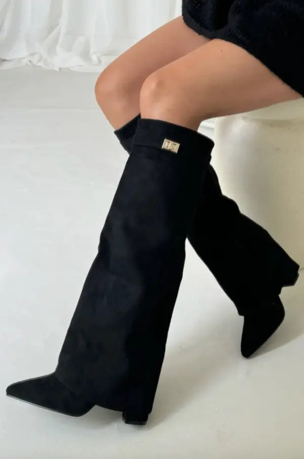 Leather or Suede Tall Heeled Boots for Women | Slim Leg Shaft Winter Wear