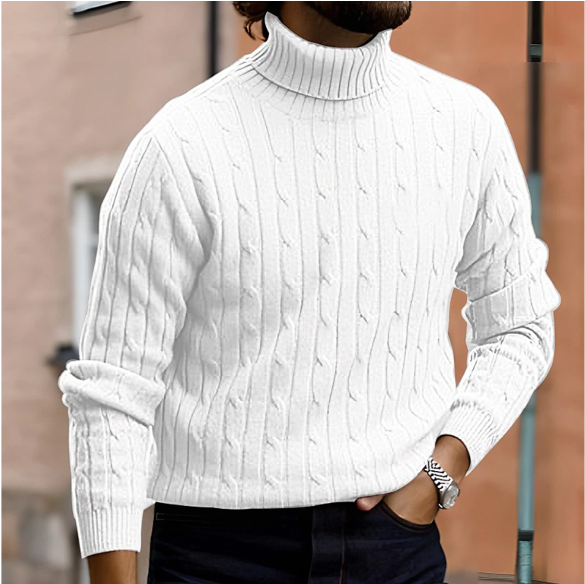 Men Sweater | Turtleneck cable knit with long sleeves