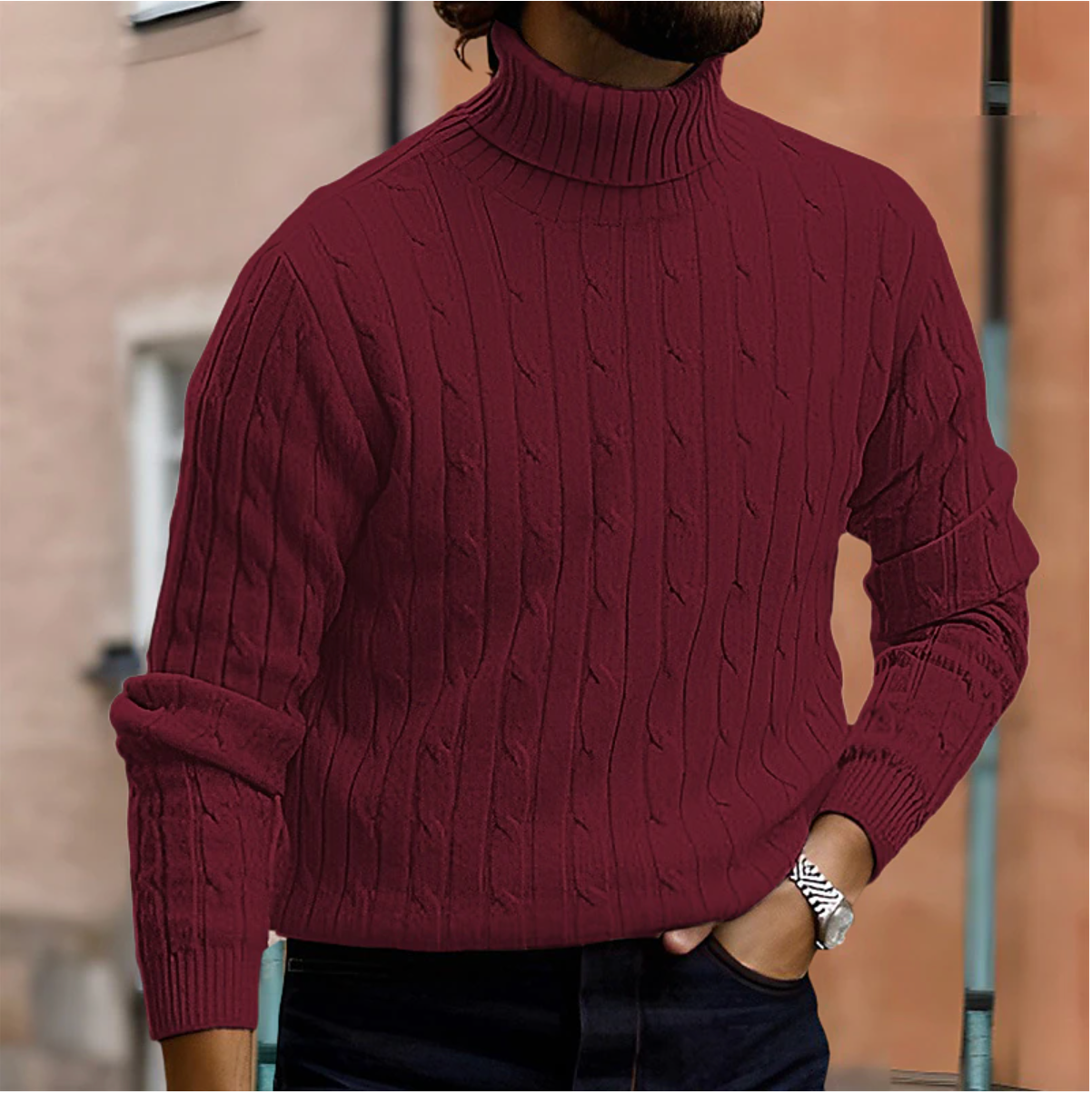 Men Sweater | Turtleneck cable knit with long sleeves