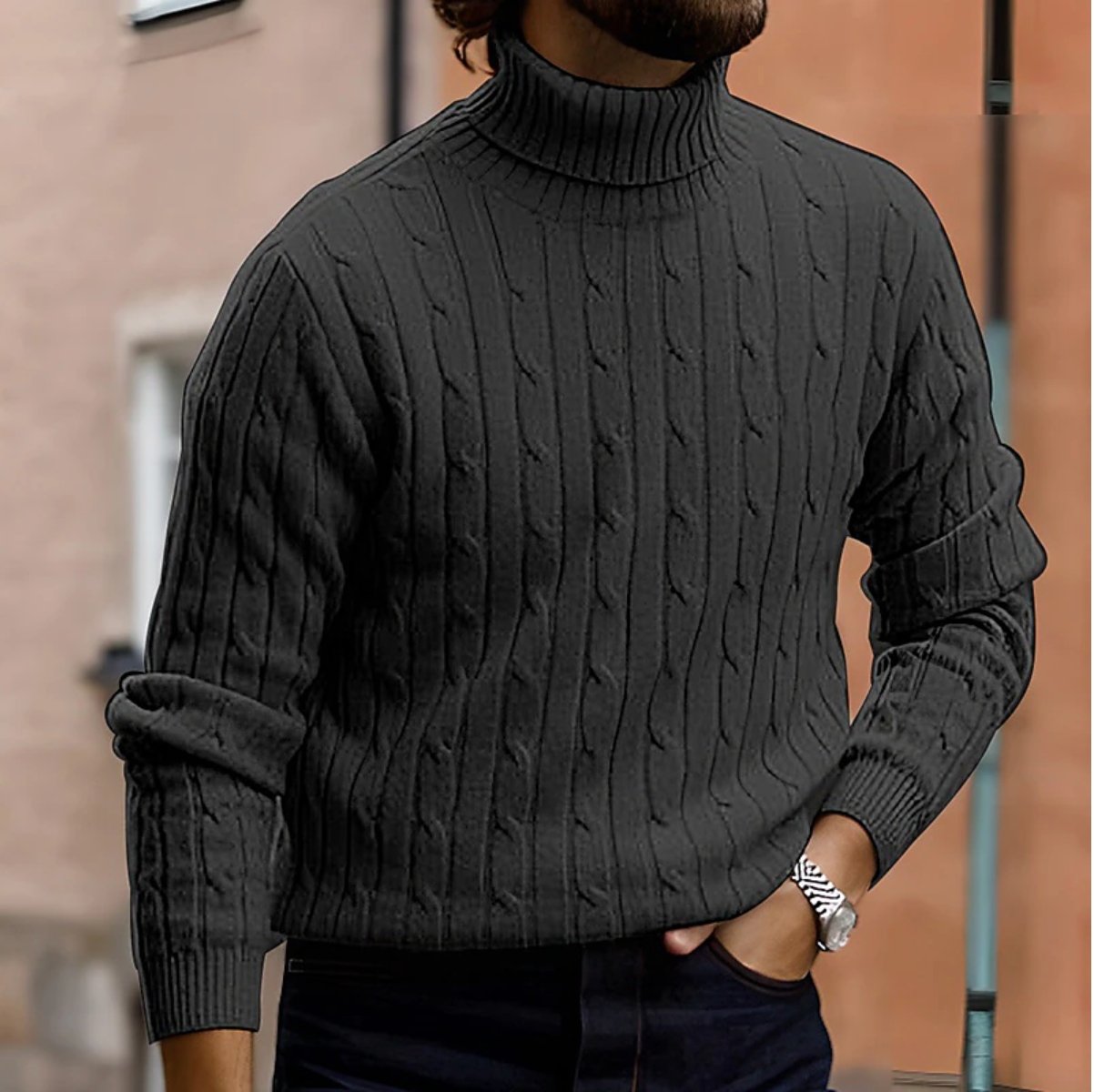 Men Sweater | Turtleneck cable knit with long sleeves