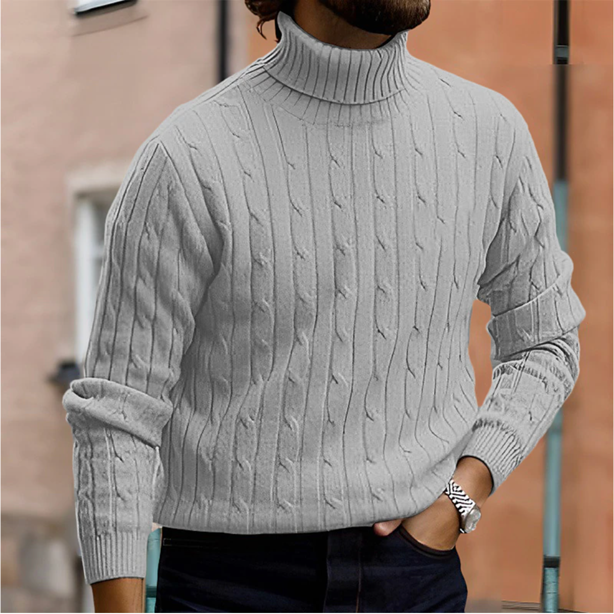 Men Sweater | Turtleneck cable knit with long sleeves