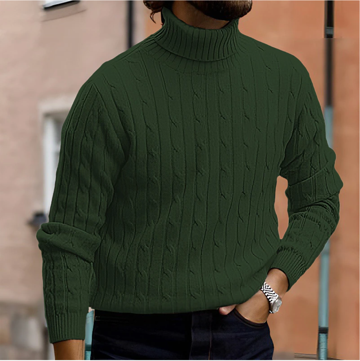 Men Sweater | Turtleneck cable knit with long sleeves