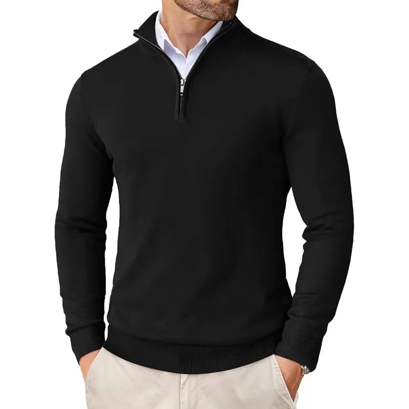 Men Sweater  | half zip stand collar fitted shape