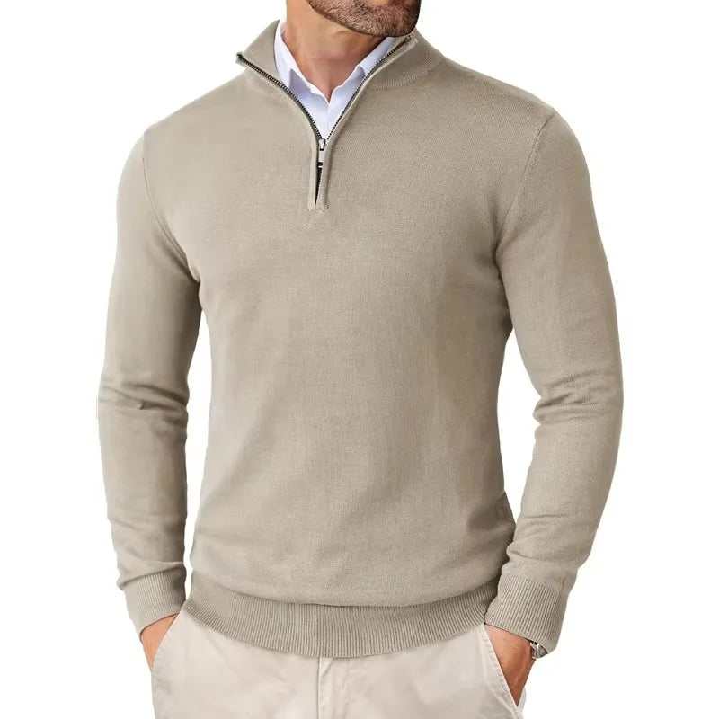 Men Sweater | Half zip with high collar and long sleeves