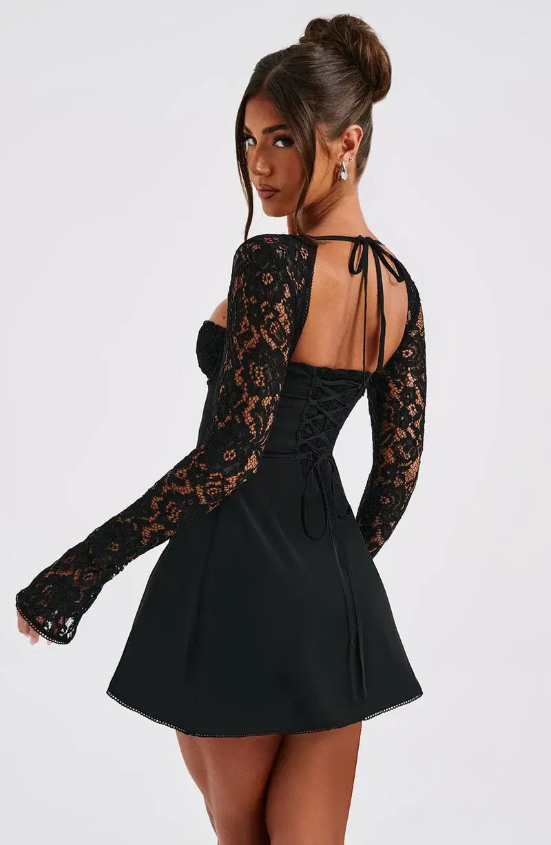White Lace Long Sleeve Mini Dress for Women | Evening & Occasion Wear