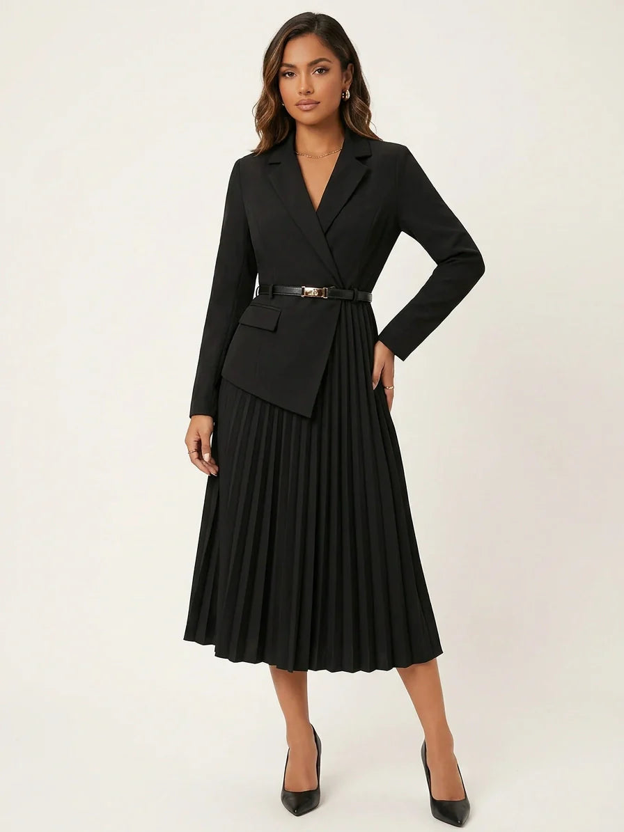 Women Blazer | Pleated Skirt and Structured Bodice Midi Fit